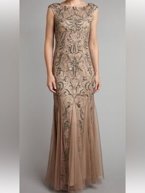 Embellished Nude Beaded Evening Gown